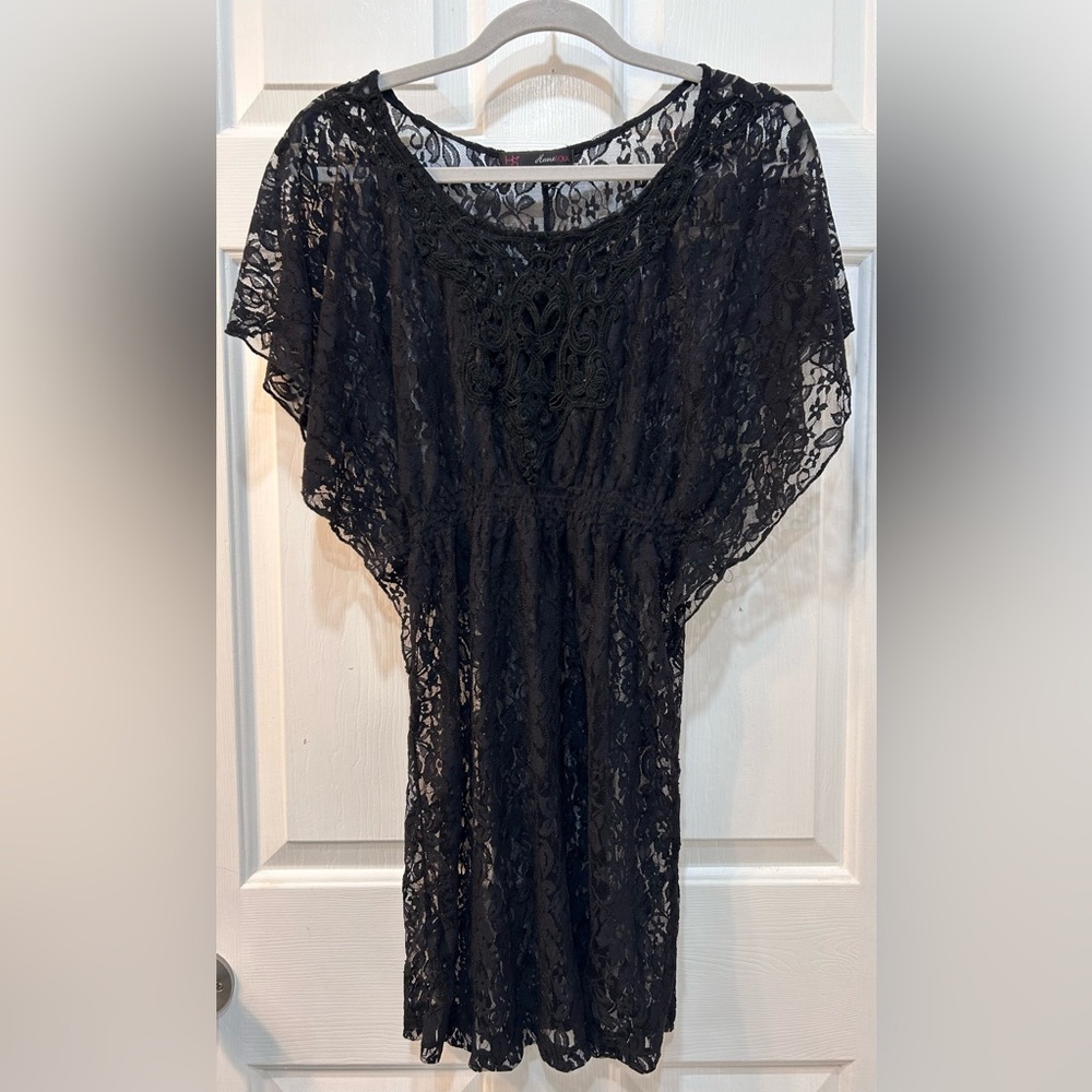 HeartSoul Black Lace Cover Up Women Sz S Whimsigoth Dark Fairy Batwing‎ Dress